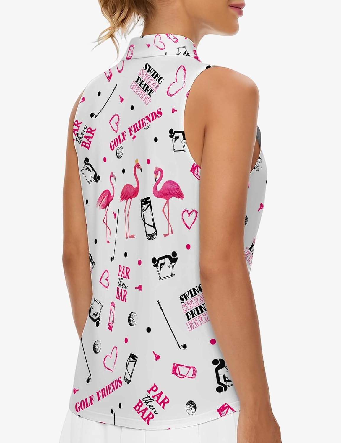 Golf Shirt Womens Sleeveless Moisture Wicking Athletic Printed Polo Golf Tank Top Women (XS-4XL)