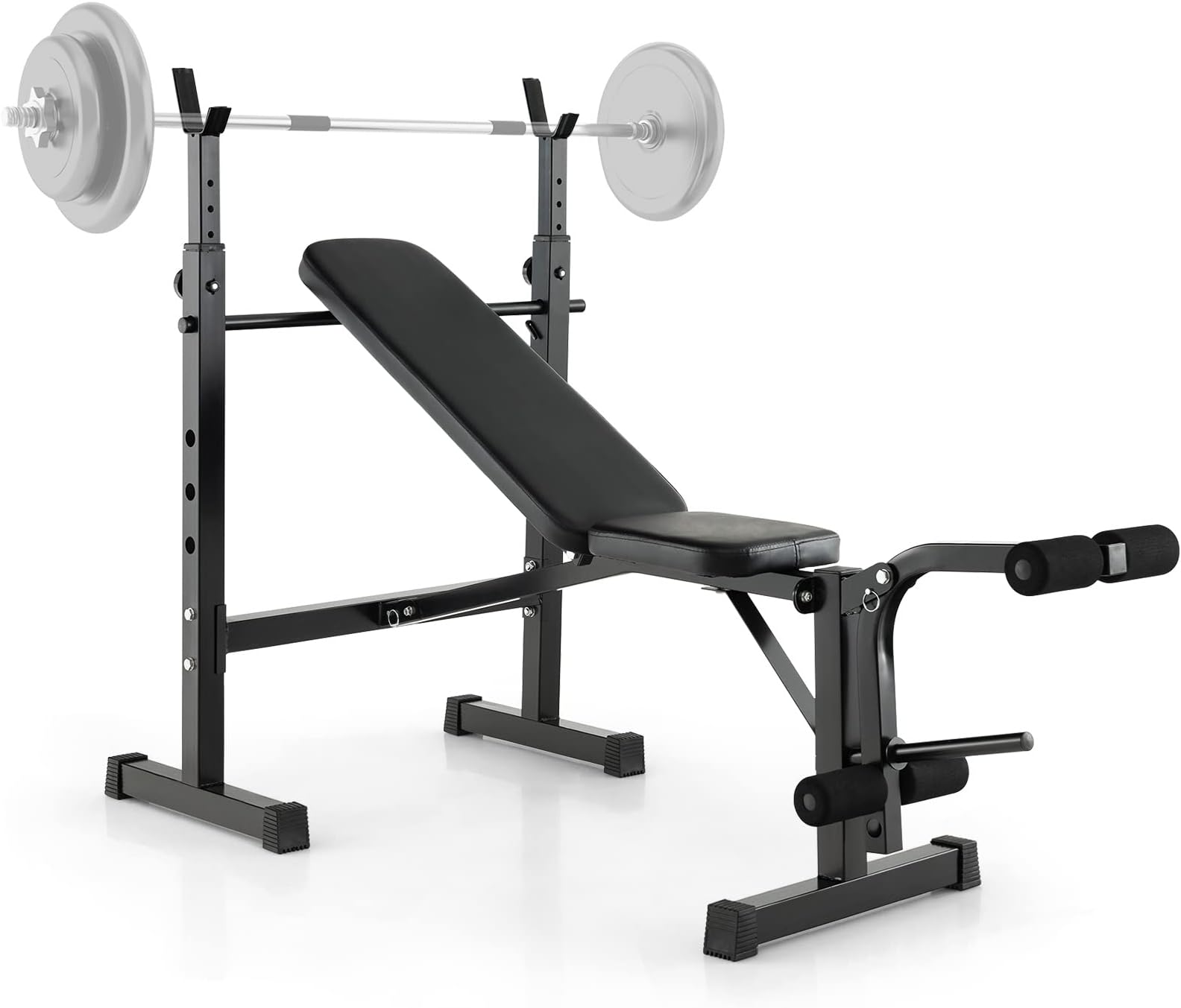Adjustable Olympic Weight Bench Barbell Rack Set, Foldable Workout Bench Press Set with Leg Developer, Squat Rack, Home Gym Flat Incline Decline Weight Lifting Strength Training