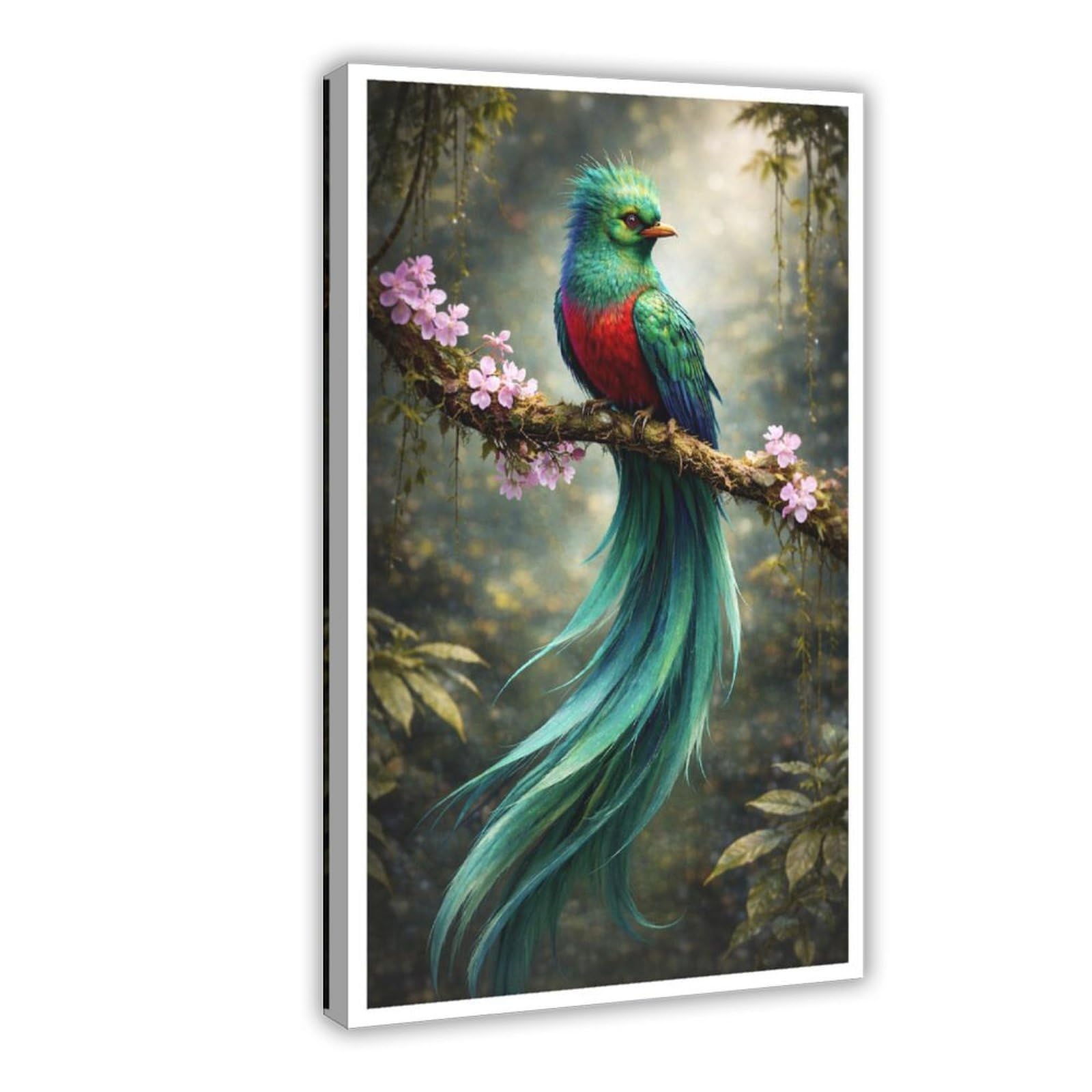 Qnvjqkdsi Frame Quetzal Bird Art, Tropical Jungle Canvas Poster Bedroom Decor Landscape Office Room Decor Gift 12" L X 18" W