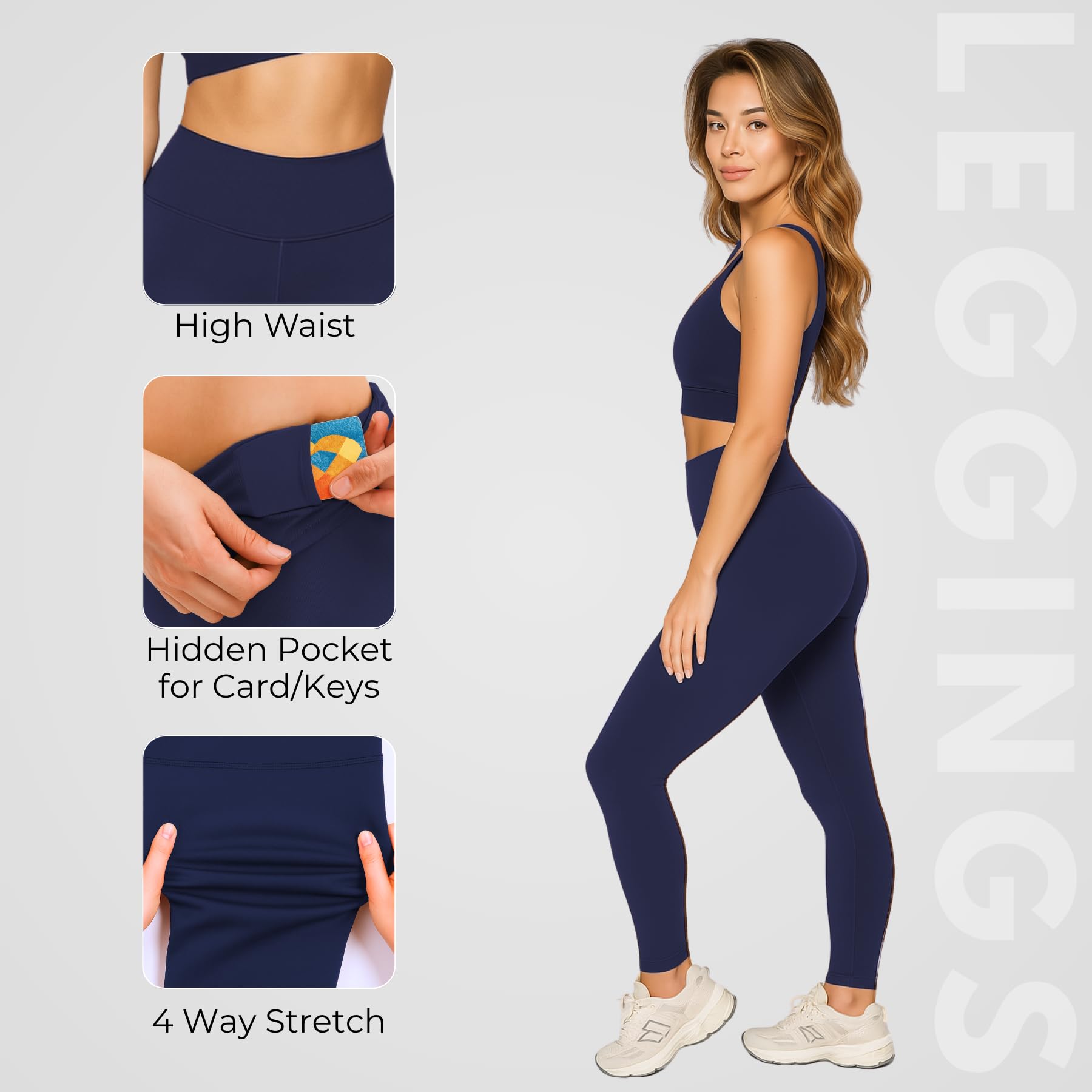 Leggings da palestra a vita alta da donna, elasticizzati, per danza, allenamento, controllo della pancia, con tasca segreta per carte e chiavi, pantaloni da yoga da donna