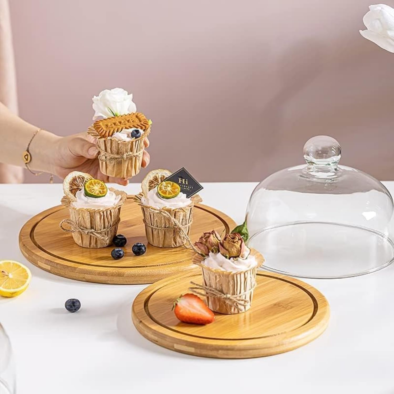 点心盆 シンプルな透明ガラスカバー お菓子 フルーツディスプレイ