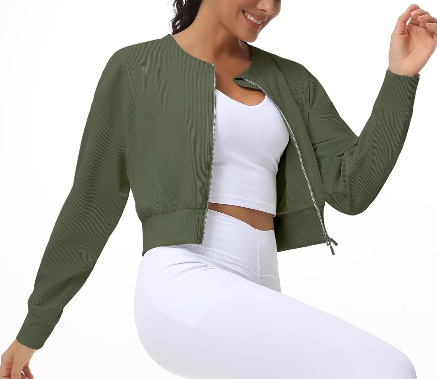 THE GYM PEOPLE Women's Cropped Jackets Full Zip Long Sleeve Ribbed Workout Sweatshirts Lightweight Casual Tops - Image 6