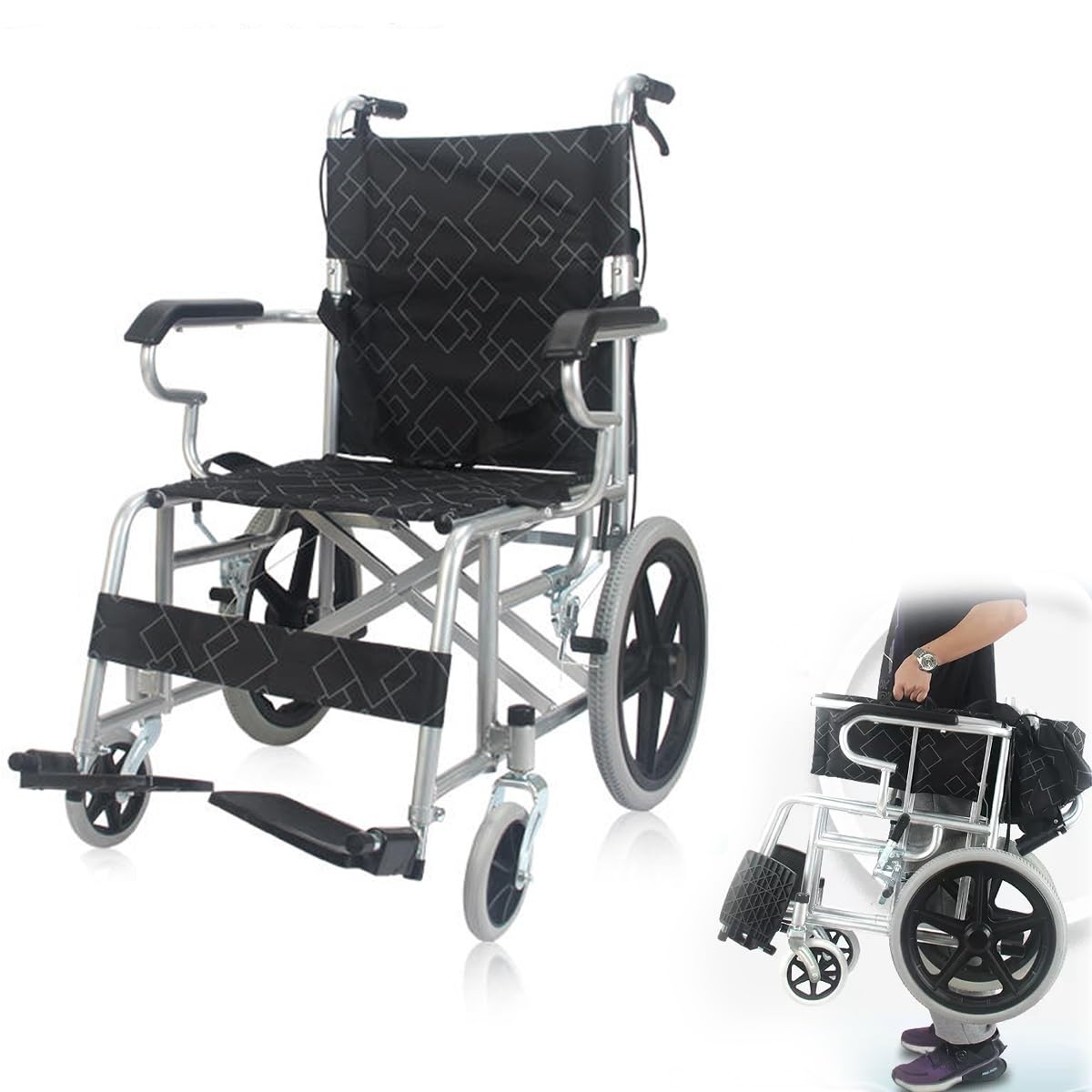 Silla de Ruedas Manual Multifuncional, sillas de Ruedas for Adultos con antivuelco, no Requiere ensamblaje Sillas de Ruedas for Adultos, reposapiés abatibles, reposabrazos Ajustables