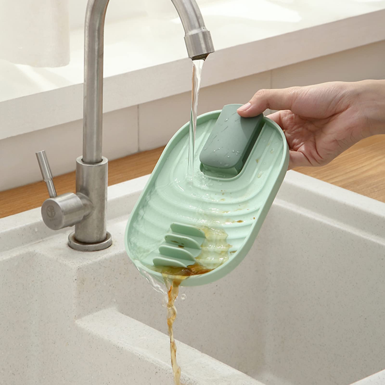 STARRY G Portautensili Da Cucina Con Antigoccia | Supporto Per Coperchi E Mestoli, Resistente Al Calore, Forma Nuvola, Multislot (17,1 X 15,5 X 7,2 Cm) - 3