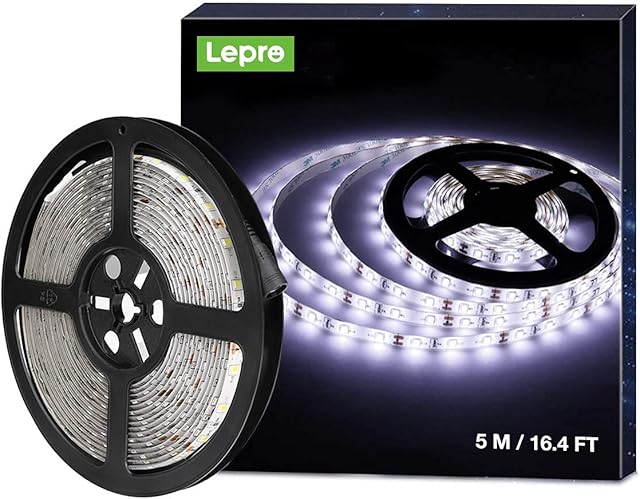 Lepro 5M Waterproof LED Strip Light, Daylight White 6000K, IP65, 1200lm Bright LED Tape Lights for Home, Kitchen, Rooms and More (12V Power Supply Not Included)