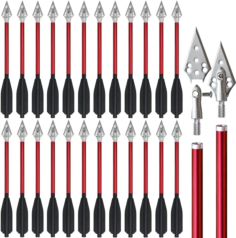 24/36Pcs Mini Crossbow Bolts 6.7" Aluminium Crossbow Arrows Hunting Arrows Replaceable Arrow Tips with Sharp Blades for Field Hunting Target Practice Red
