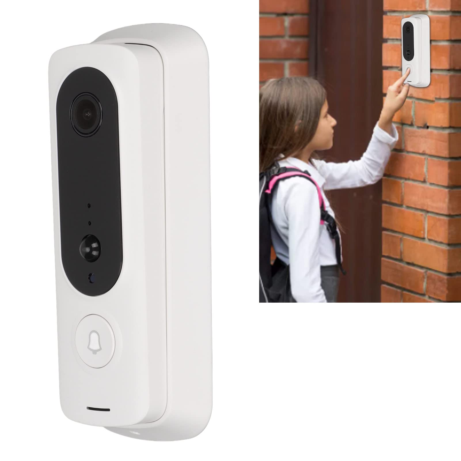 Dzwonek do drzwi, WiFi, aby połączyć wielu użytkowników, z czujnikiem ludzkiego ciała, telefon APP Monitorowanie w czasie rzeczywistym, bezprzewodowa kamera dzwonek do drzwi(White)