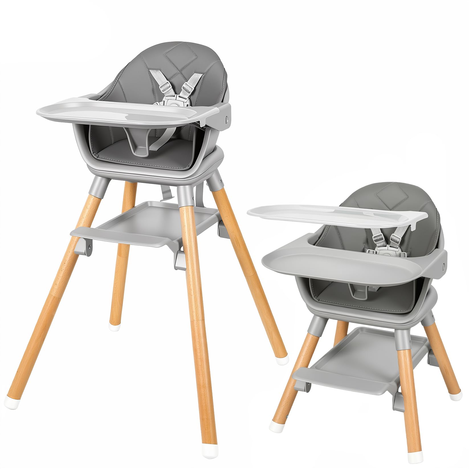 UBRAVOO Trona para bebé, 2 en 1 Tronas bebés con Reposapiés, Bandeja Doble Desmontable, Fácil de Limpiar, Trona de bebé para Niños y Niñas más de 6 Meses, HA-019, Gris
