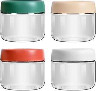4-pack 10oz glass jar with screw lid for overnight oats condiment salad dressing sauce baby food kids snacks meal prep con...