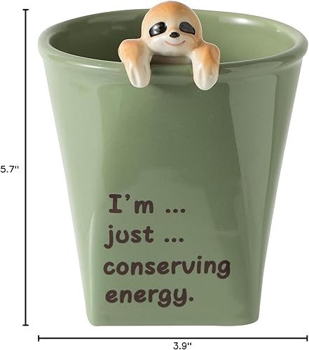 Miniatura 9 de DIHOclub Taza de cerámica divertida en 3D de perezoso para mujeres y hombres, regalo para mejores amigos y compañeros de trabajo (verde claro)