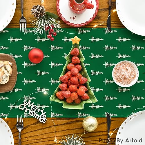 Image of Artoid Mode Green Xmas Tree Christmas Table Runner, Seasonal Winter Kitchen Dining Table Decoration for Home Party Decor 13x72 Inch