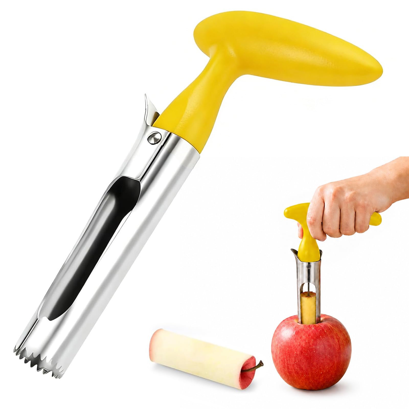 Lafefe Apple Corer, Apple Corer Remover, Apple Slicer Cutter & Corer, Serrated 430 Stainless Steel Blade with Ergonomic ABS T-Handle, 18cm, for Apples, Pears, Baking & Kitchen Use(Yellow)