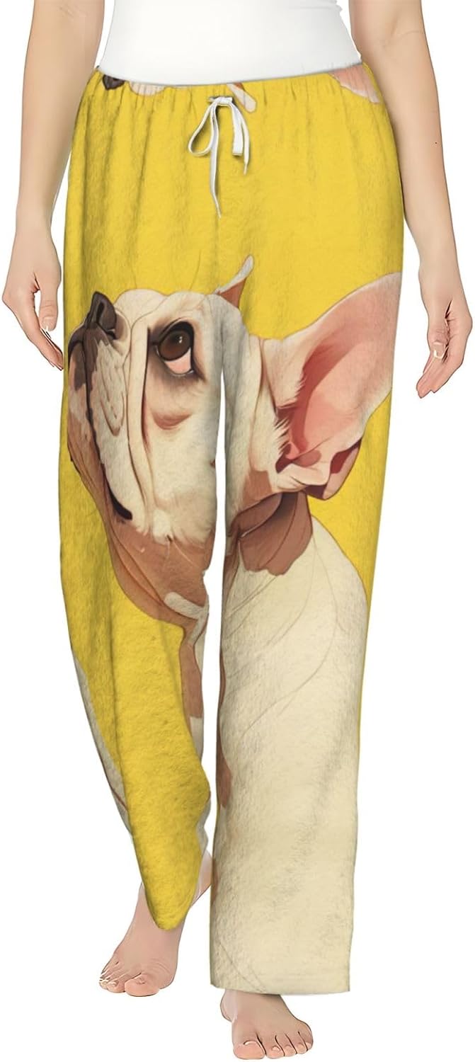 Animal Dog French Bulldog Print Cozy Flannel Pajama Pants For Women,Warm Christmas Pj Pants,Cute Fleece Pajamas