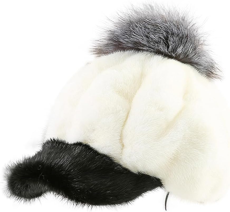 100% Real Whole Mink Fur Hat Thicken Winter Warm Cap for Beautiful Women Girl (White L)