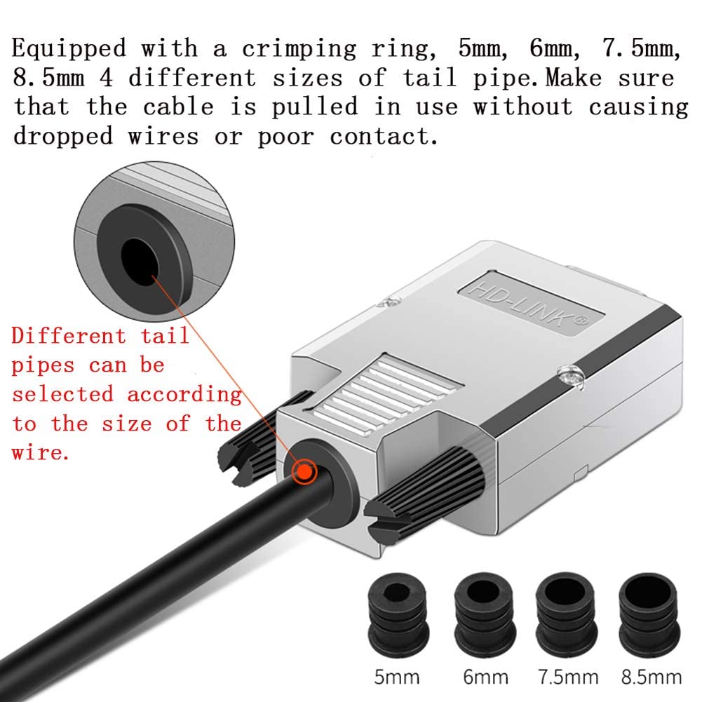 2 unids VGA DB15 adaptador hembra macho de 3 filas, 0.630 in más delgado 3+9 D-SUB 15 pin terminal de puerto sin soldadura placa conector con carcasa de metal pernos largos tubo de cola 4