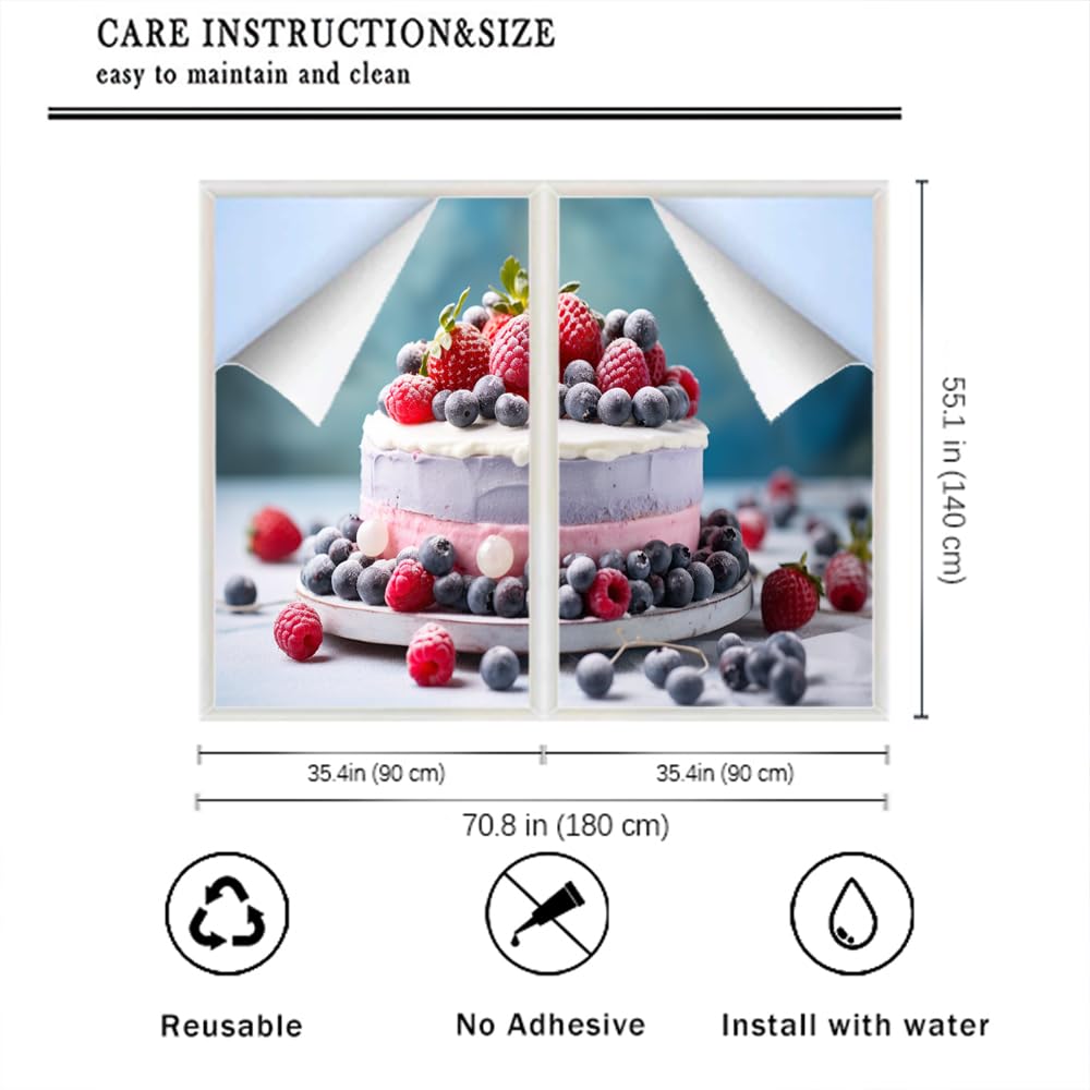 Pellicola per la privacy per finestre con torta di frutta, frutti di bosco dolci, rivestimenti per finestre in vetro colorato, senza colla, pellicola statica per finestre per casa, ufficio, negozi, 90