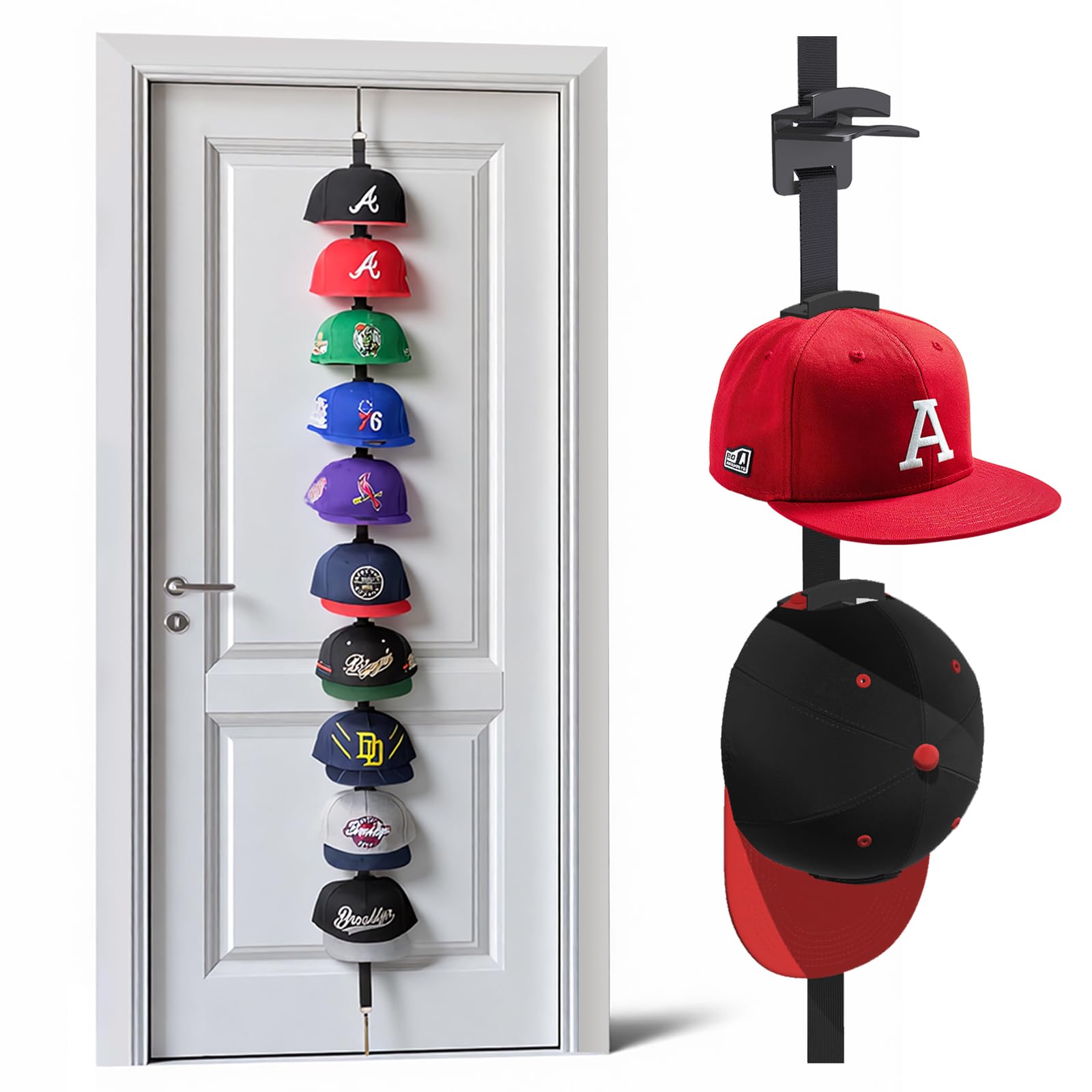 Hat Rack for Door - Two-Way Hanging Caps with Display Hooks and Hanger Hat Organizer for Baseball Caps