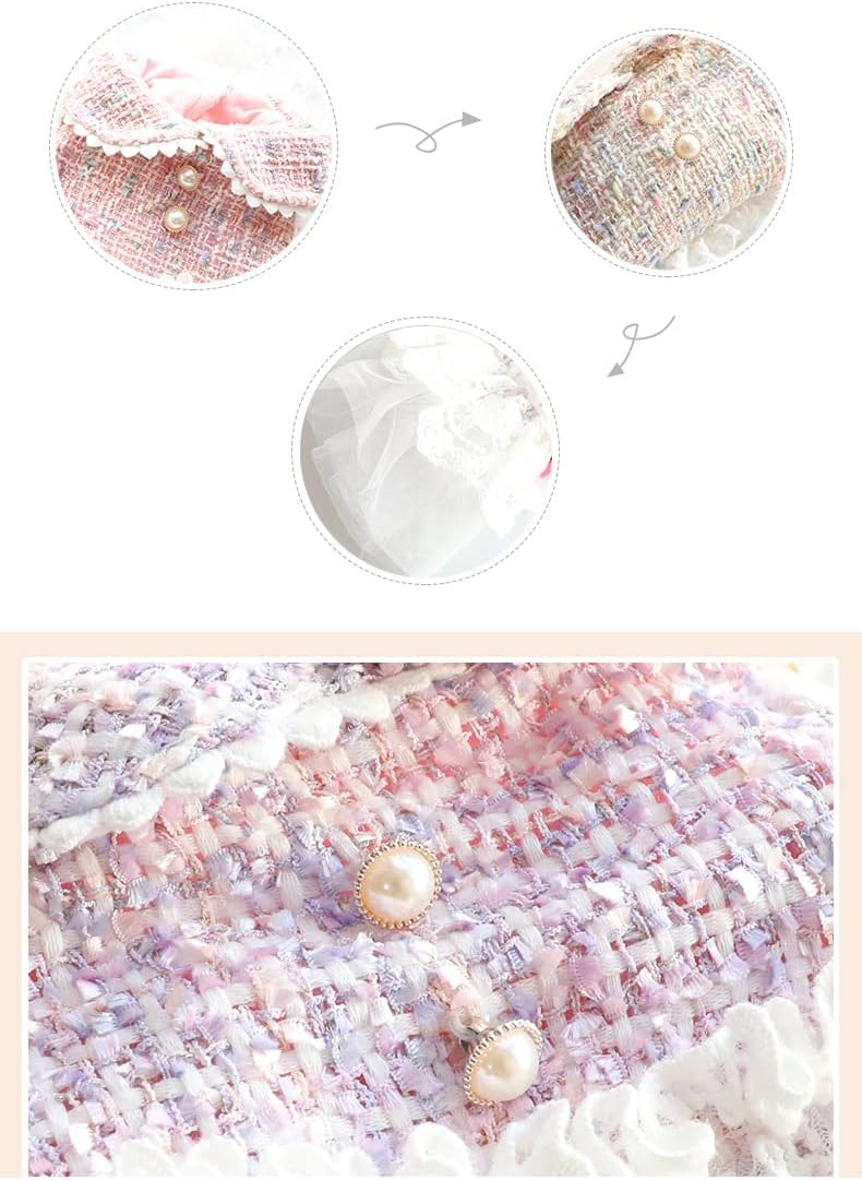 AZA Dog Princess Dresses for Small Dogs Lolita Lace Clothes Tweed Costume Gem Pet Girl Cute Pearl Coat Floral Outfits Fall Costumes (S,Pink)
