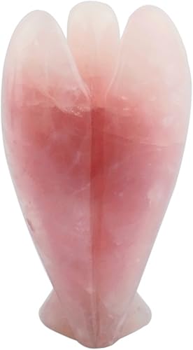 Miniatura 3 de mookaitedecor Figura de ángel guardián de bolsillo de cristal de cuarzo rosa, estatua curativa tallada de 3 pulgadas