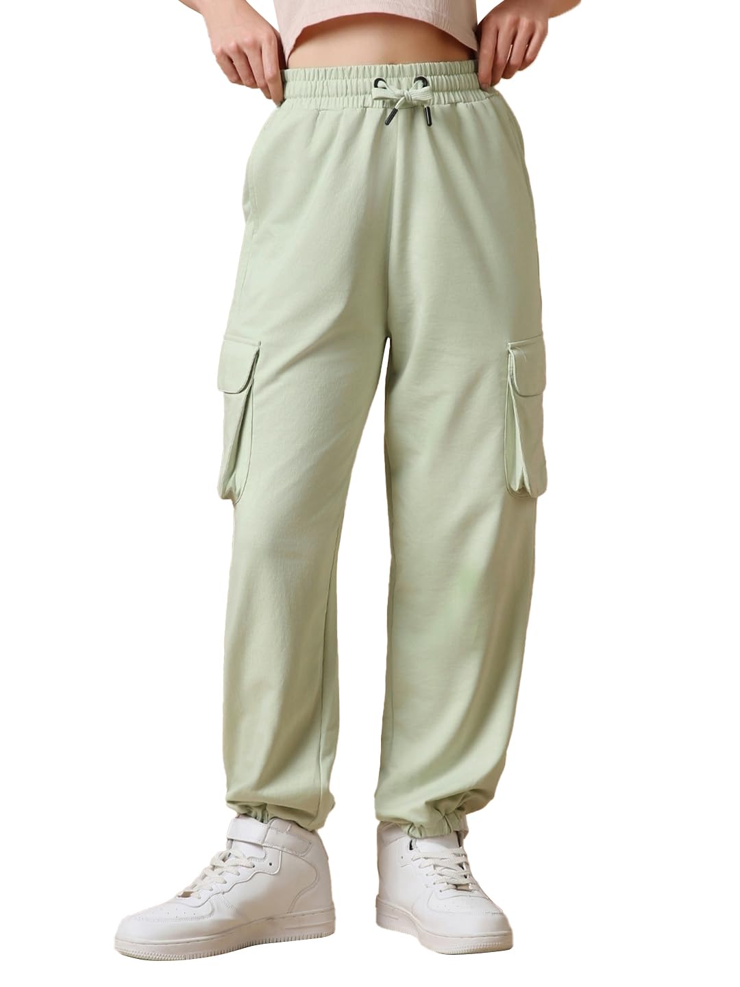 Bewakoof Women’s Cotton Oversized Fit Joggers|Bewakoof Air 1.0 | Track pants for woman | Lower for women | Multipurpose | Activewear | Utility Pockets | Lightweight & Flexible Elastic Waist | Casual Joggers | Loose Fit