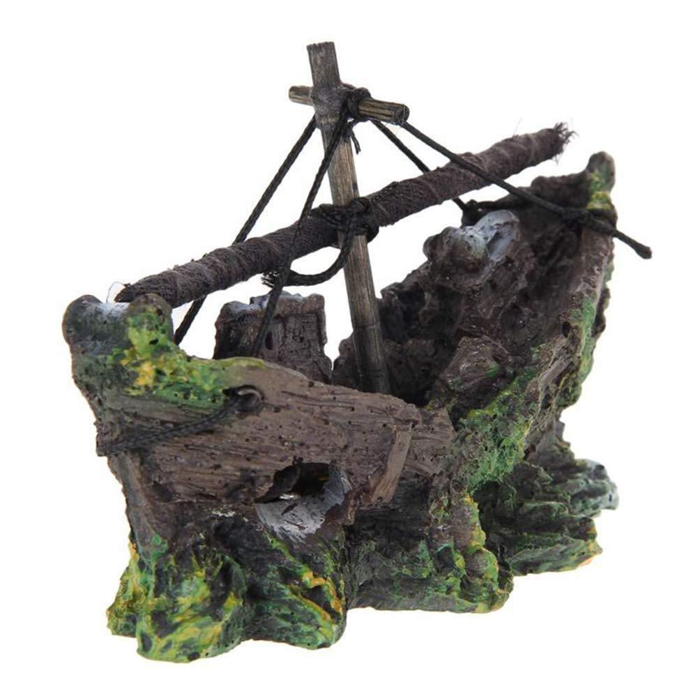 CJFael Adorno De Decoración De Acuario Artificial, Barco De Vela De Resina, Estatuilla De Barco Hundido, Adorno De Acuario En Miniatura para Pecera De Bricolaje