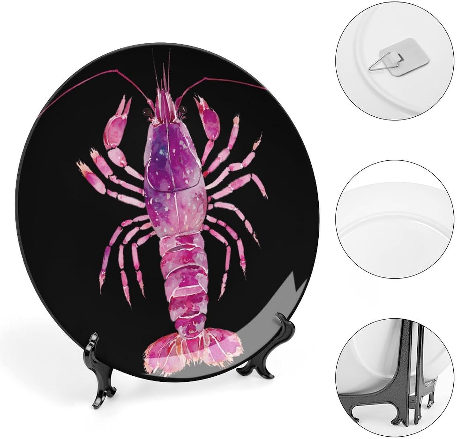 Shrimp Lobster Crayfish Sea Creature Decorative Plates for Display Ceramic Plate Tray with Stand Hanger Home Decor