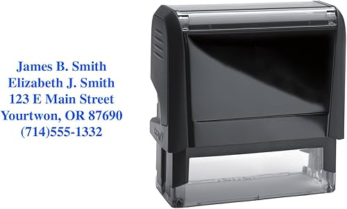 Basic 2000 Plus - Sello de dirección autoentintado personalizado con 5 líneas, tinta azul