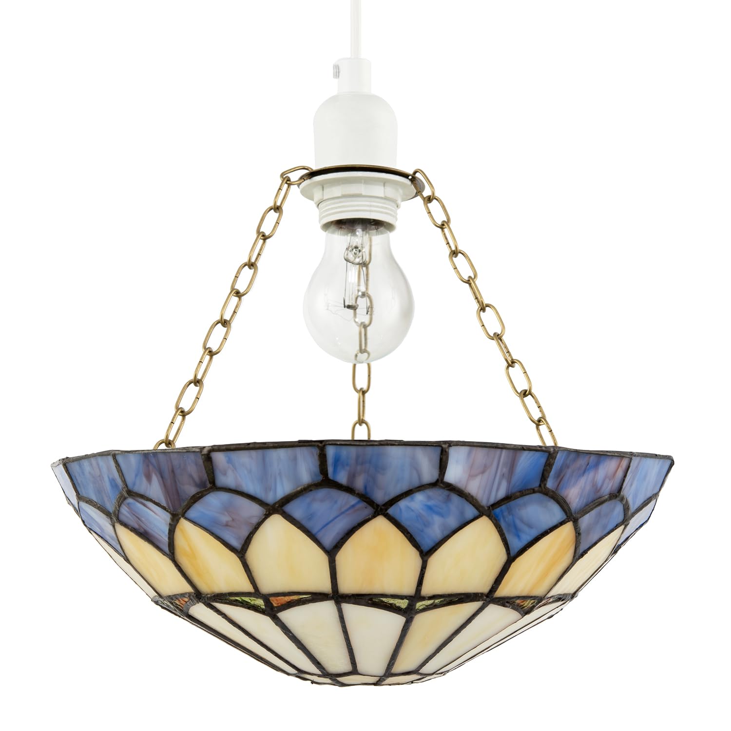 Happy Homewares Unisex Purple Lavender Stained Glass Domed Tiffany Pendant Shade With Chains 30Cm