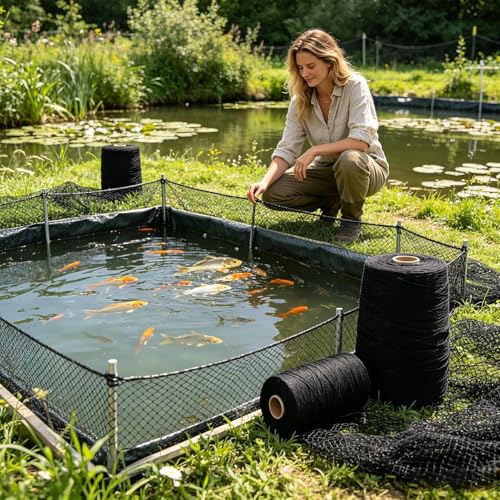 Red para estanque de peces grande con cubierta protectora ajustable para exteriores 3