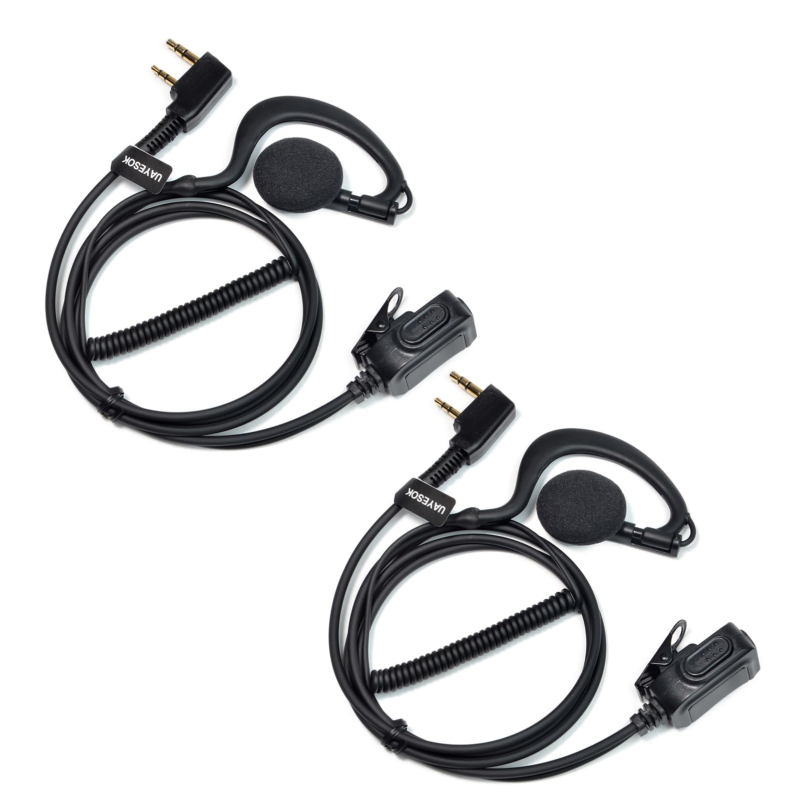 HYSHIKRA Oreillette Talkie-Walkie Avec Micro PTT - Casque G Forme 2 Pin Compatible Kenwood Baofeng UV-5R Retevis - Idéal Sécurité Et Garde Du Corps (1 Pack)