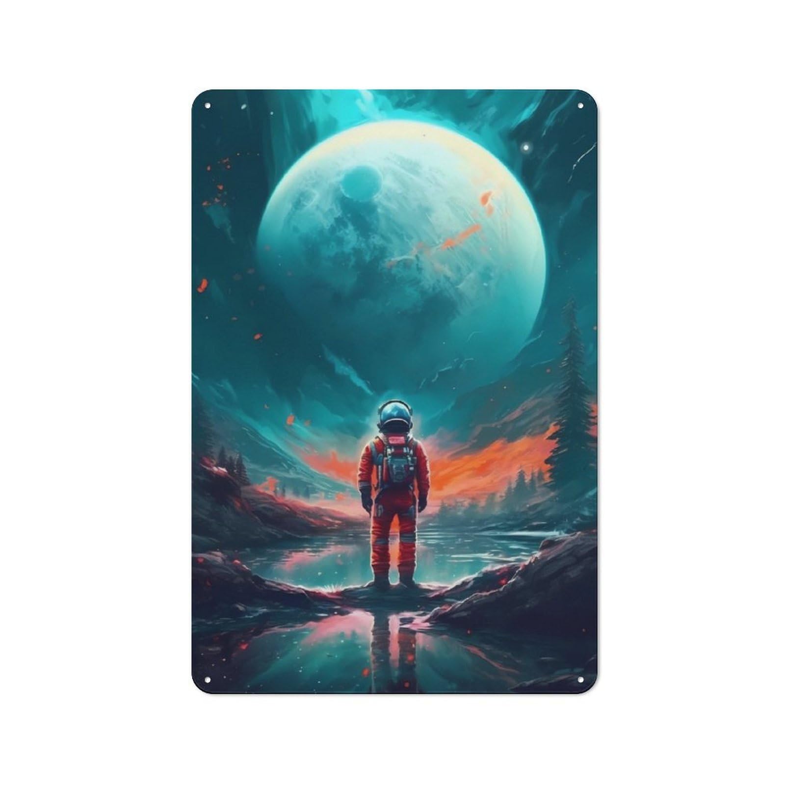 Astronaut Kosmonaut Vintage Metal Wall Decor 30x20cm, Tin Wall Sign for Restaurant, Kitchen, Counter Or Breakfast Nook