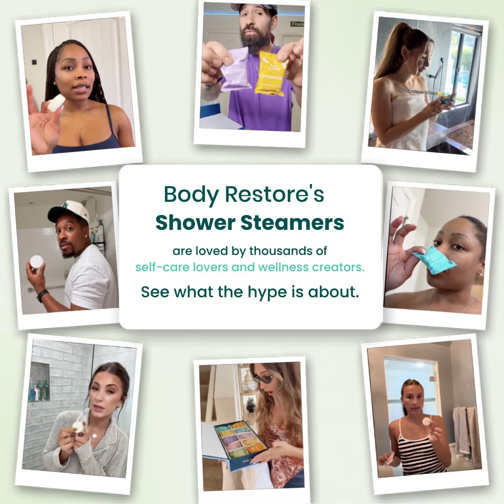 Body Restore Parowary pod prysznic, aromaterapia, 15 sztuk, relaksujące prezenty urodzinowe dla kobiet i mężczyzn, niezbędne akcesoria podróżne, ulga w stresie i samoopiece - Essence