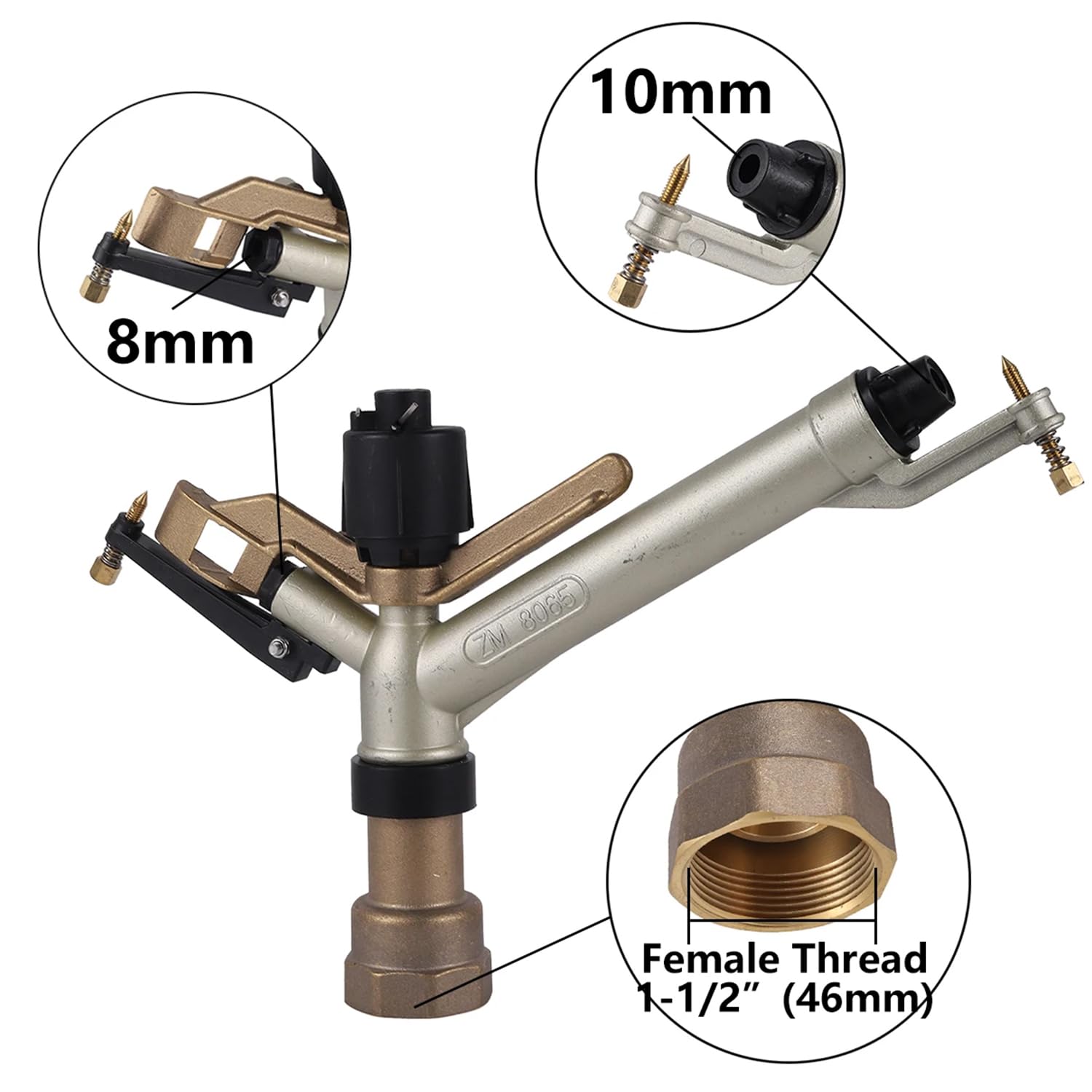 Langstrecken-Sprinkler, 3,8 cm Rasensprenger, Sprinkler für Hof, große Flächenbewässerung, Bewässerungsspritzpistole, Landwirtschaft, Bauernhof-Bewässerung, Schlagregner