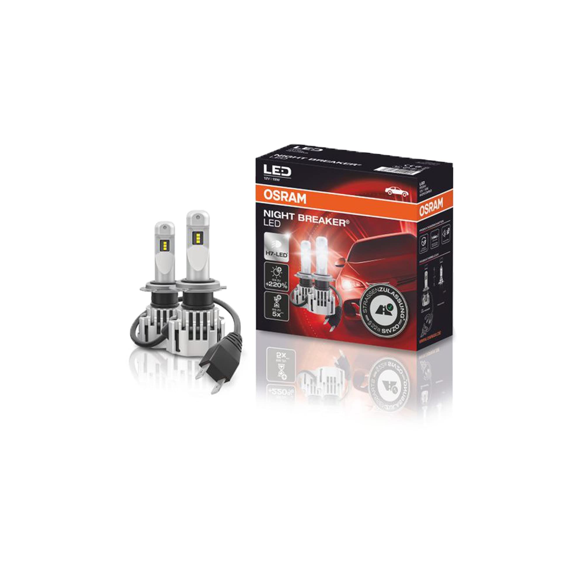 OSRAM NIGHT BREAKER H7-LED, hasta un 220% más de brillo, primera luz de cruce homologada para uso en carretera | primera luz de cruce homologada para uso en carretera