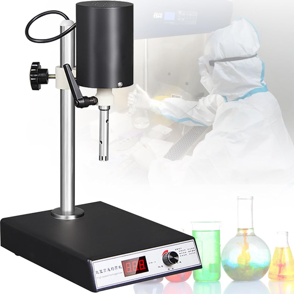 Wysokoobrotowy homogenizator laboratoryjny dyspergator emulgator z 2 głowicami roboczymi do wydajnej homogenizacji i ekstrakcji w zastosowaniach medycznych i kosmetycznych