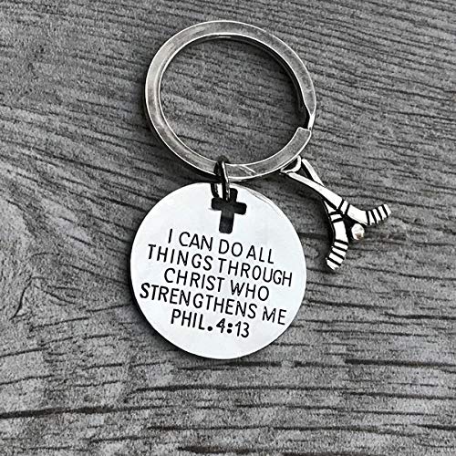 Ice Hockey Charm Keychain, Christian Faith Charm Keychain, I Can Do All Things Through Christ Who Strengthens Me Phil. 4:13 Scripture Jewelry, Ice Hockey Gifts For Hockey Players #TOP1
