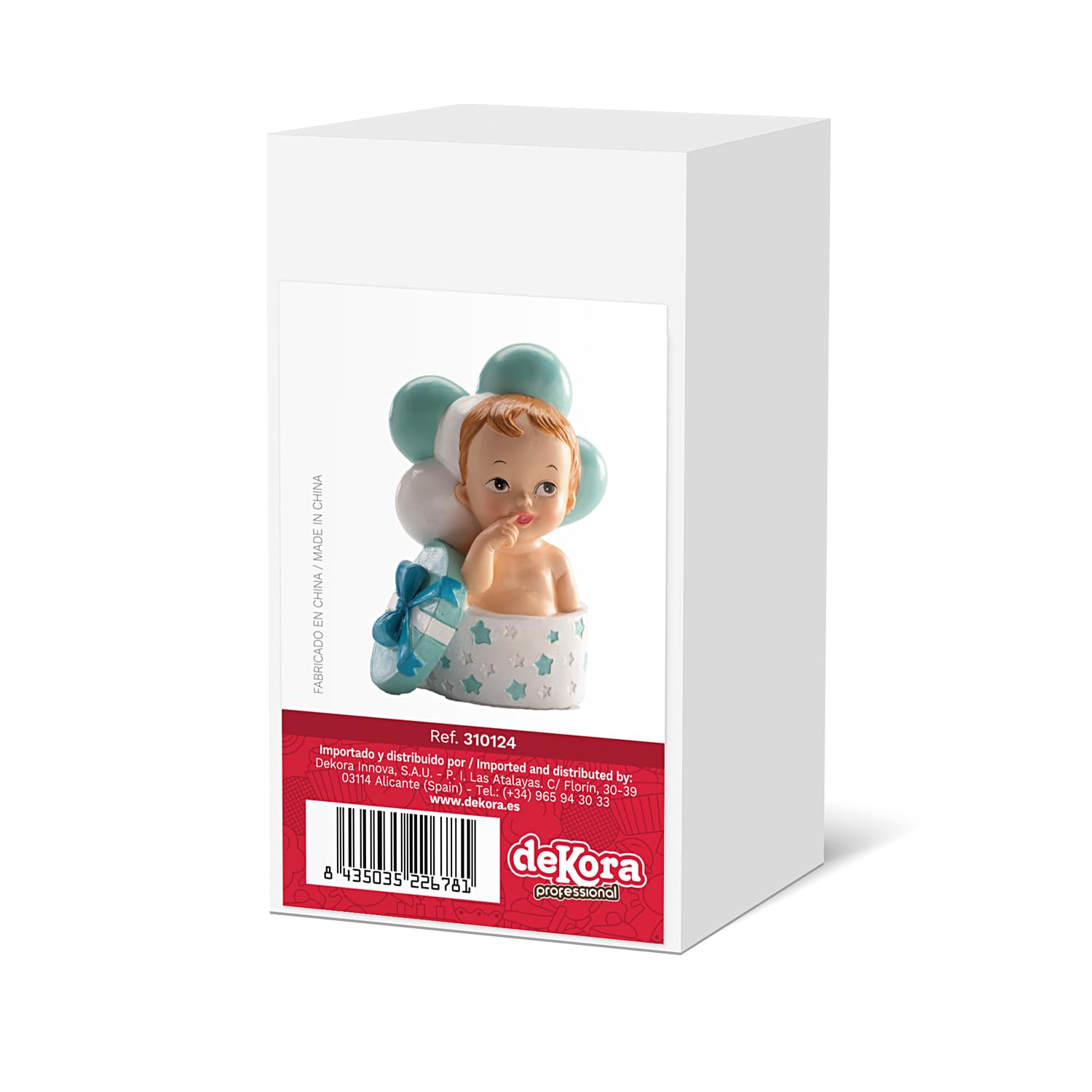 dekora – Décoration Baptême Garçon, Figurine en résine, Bébé avec Cadeau et Ballons, 10 cm, Décoration Gâteau Baptême, Design Original et Détaillé, Cake topper Apte au Contact Alimentaire