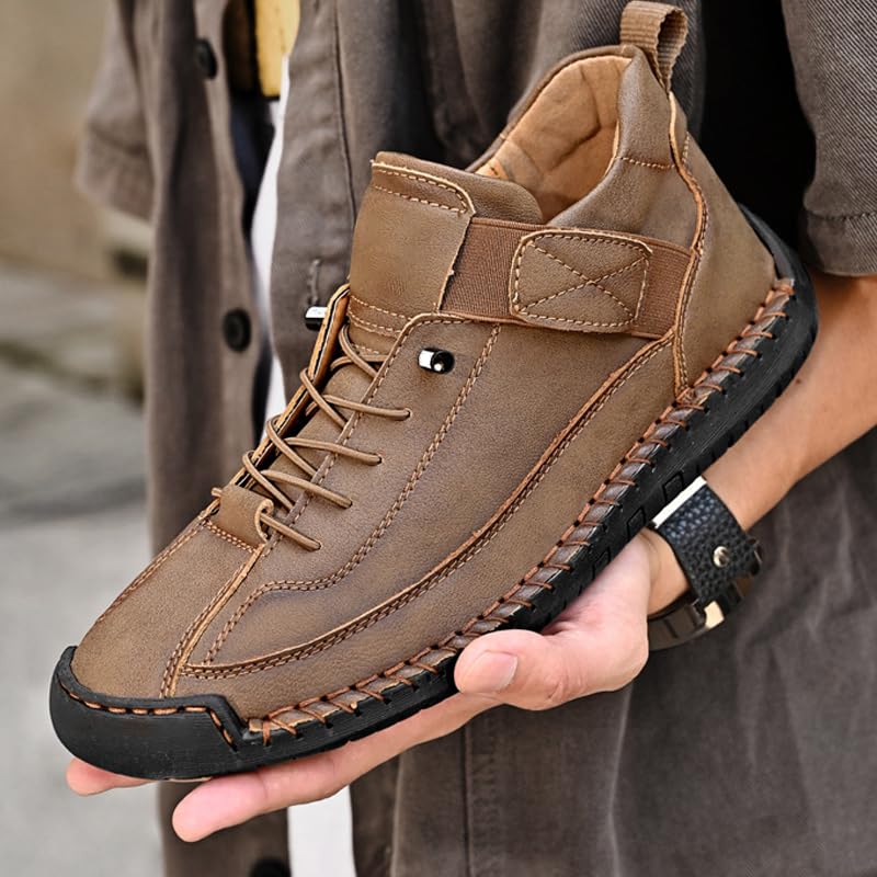 Handmade Mens Casual Loafers Moccasins Slip On Driving Shoes, Mens Comfortable Vintage Leather Flat Ankle Boots, Lightweight Dress Walking Shoes for Business Office Work2