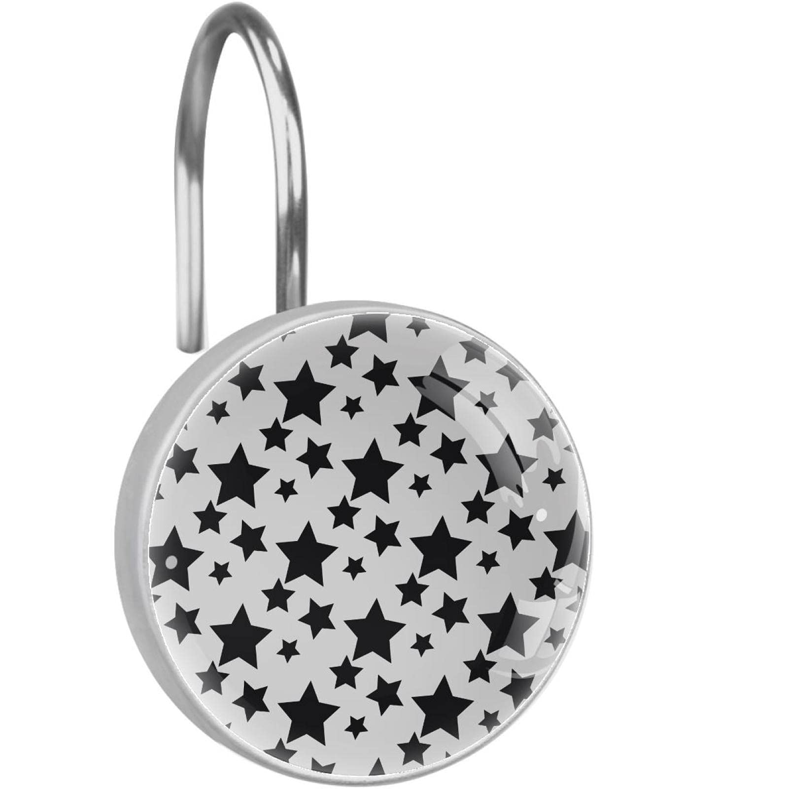 Crochets de rideau de douche inox lot de 12 anneaux etoiles noires