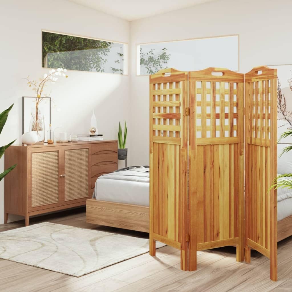 vidaXL 3 Panel Room Divider, Folding Privacy Screen for Room Separation, Room Divider Screen for Home Office, Farmhouse Style, Solid Wood Acacia