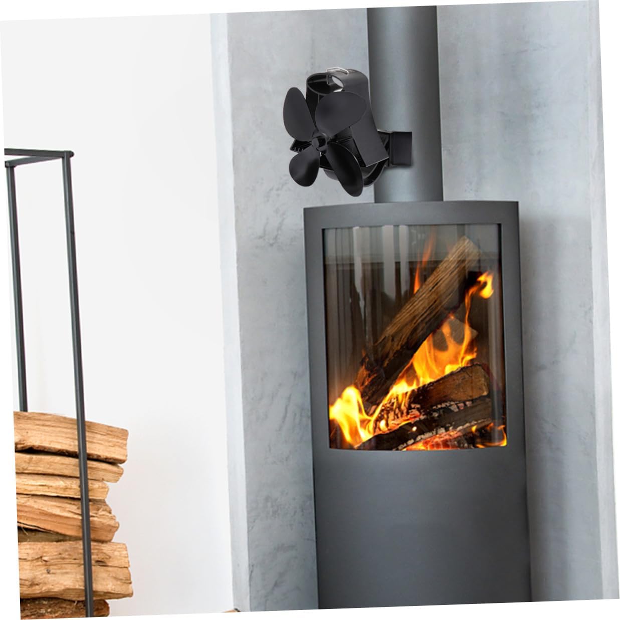 Fireplace Stove Fan Heat Powered with 4-blade Design, High Temperature Magnetic Thermal Power Fan, Black, Eco-friendly for Wood Stove Heating