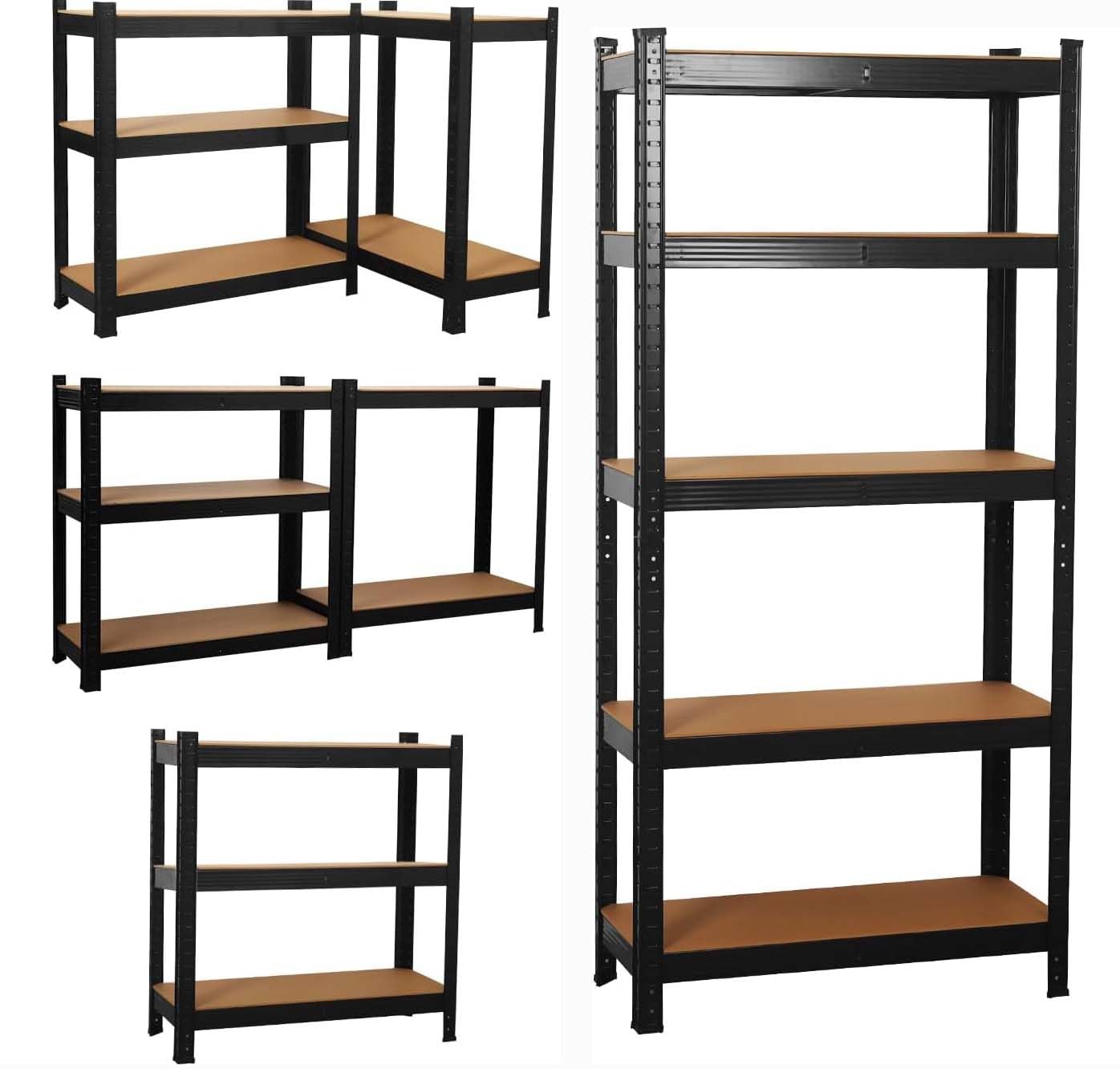 COZYBRITE Étagère de Rangement à 5 Niveaux en Métal, Capacité 875 kg, Planches Réglables, Style Industriel, pour Cuisine, Salon, Entrepôt, Atelier, Bureau (1, Noir, 90x40x180cm)