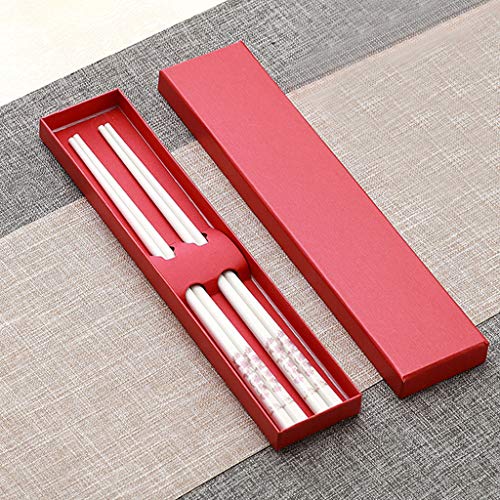 Coffret Cadeau de 2 Paires de Baguettes en Porcelaine réutilisables, Baguettes l antidérapantes, Baguettes Chinoises en Porcelaine Tendre, Baguettes japonaises à Sushi en céramique Blanche 5