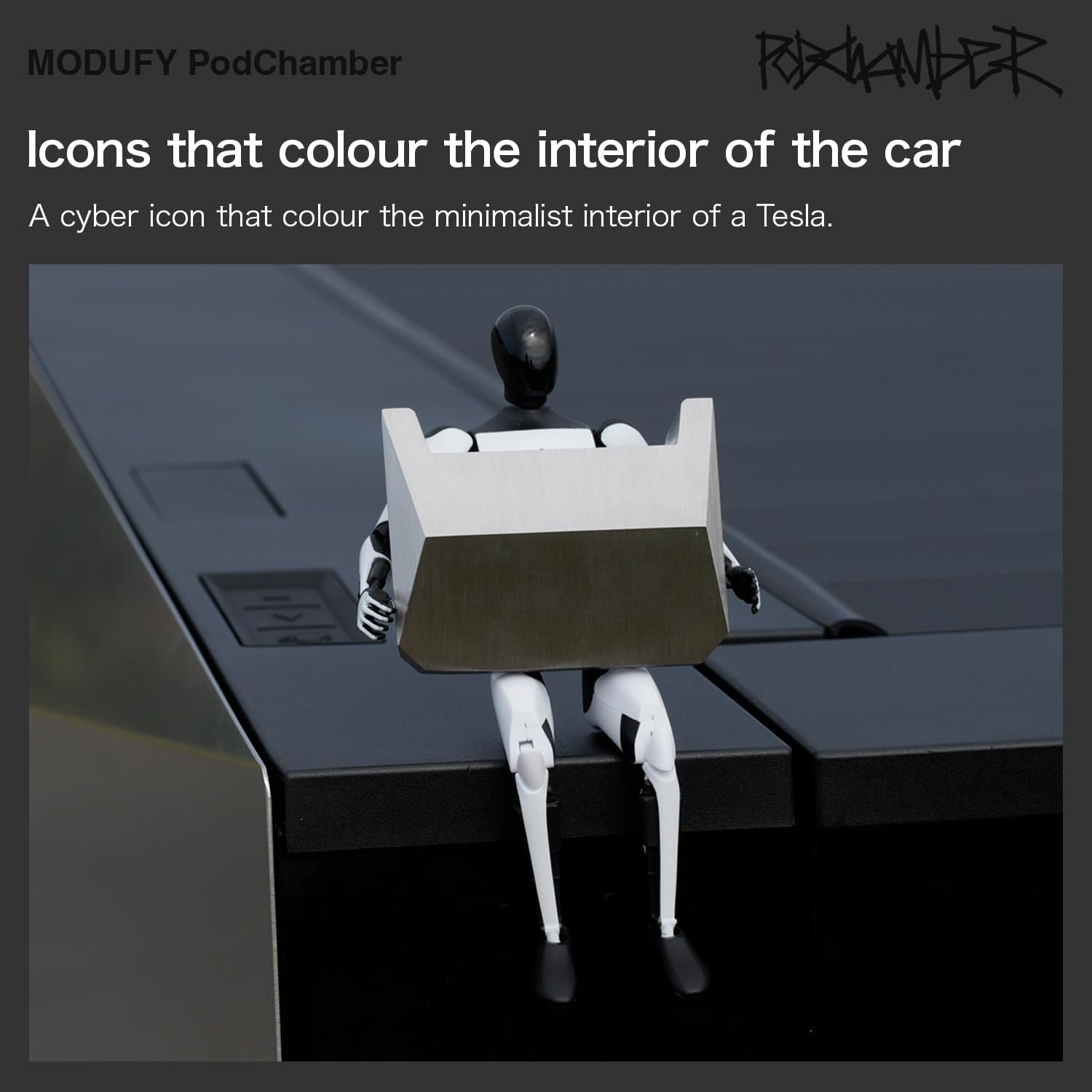 PodChamber Tesla Exclusive Qi Earbuds Charging Stand (Qi Compatible/Earbuds/Soundcore P40i / Nothing Ear/Cybertruck/Stainless / Model3 / ModelY/ModelX/Models/Tesla)