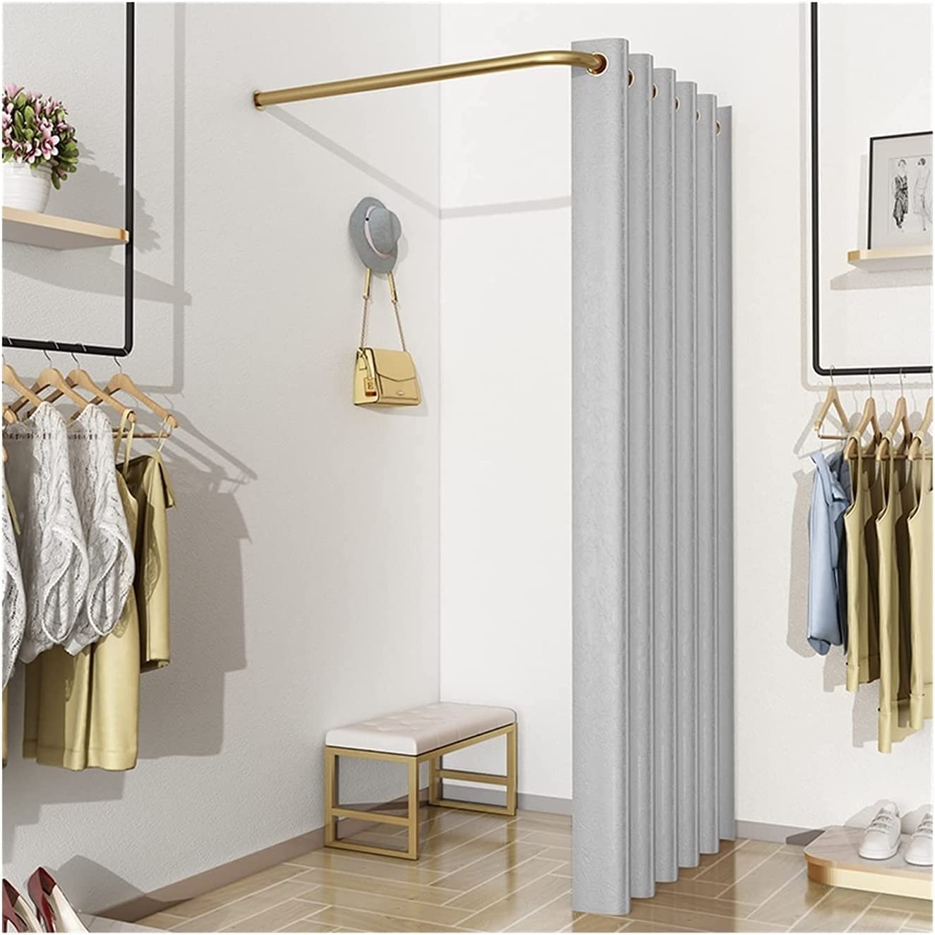 Vestiaire en L avec rideau d'ombrage pour vestiaires de piscine