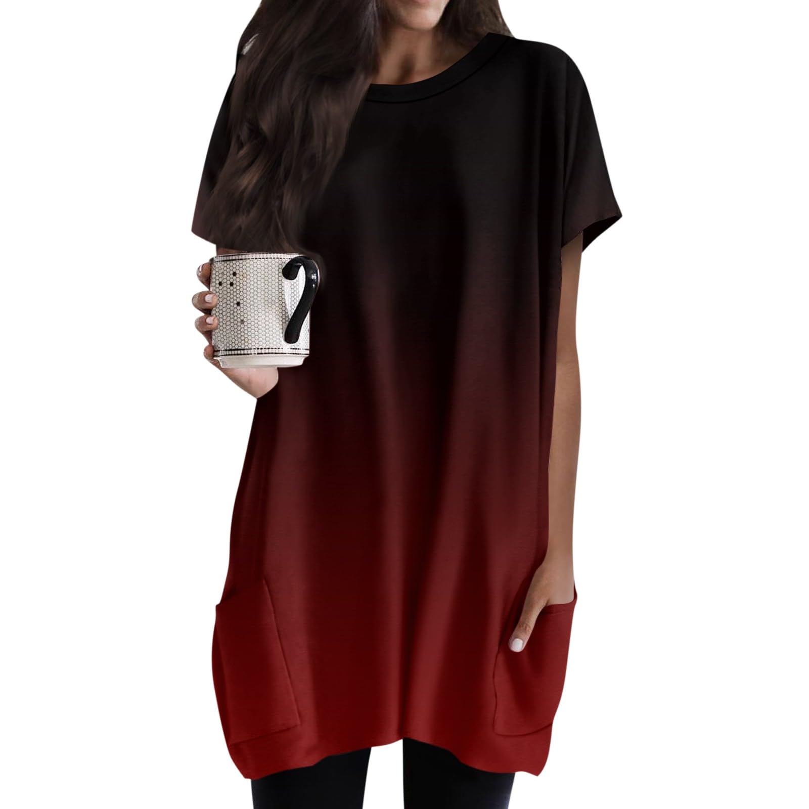 Tops for Women Trendy Tunic Shirts Women's Summer Blouses Dressy Casual Short Sleeve Tshirts Crew Neck Oversized Tees with Pockets Blusas De Verano para Mujer 2025(06 TEE-Shirts,3XL)