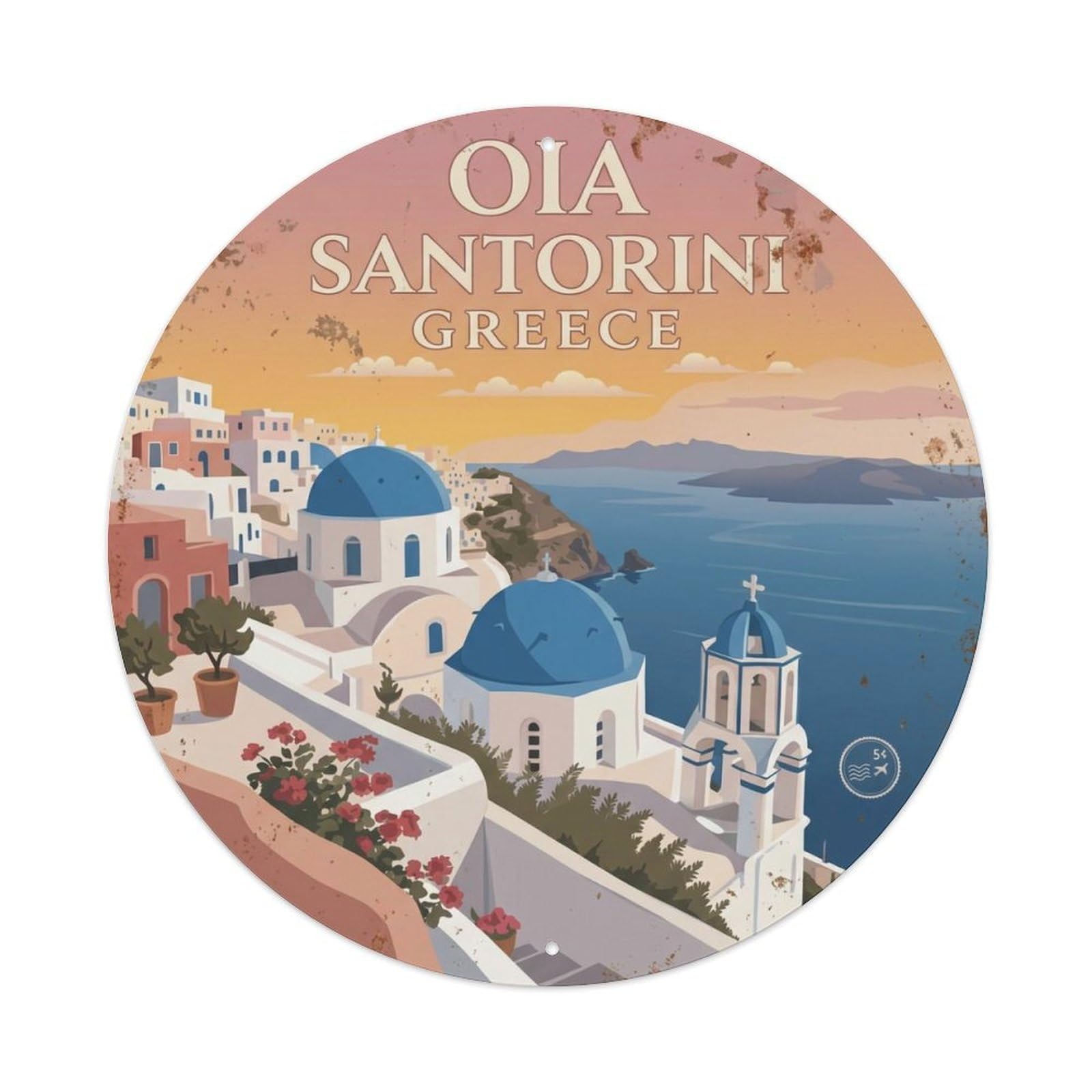 Vintage Travel Oia Santorini Sunset Metal Tin Sign