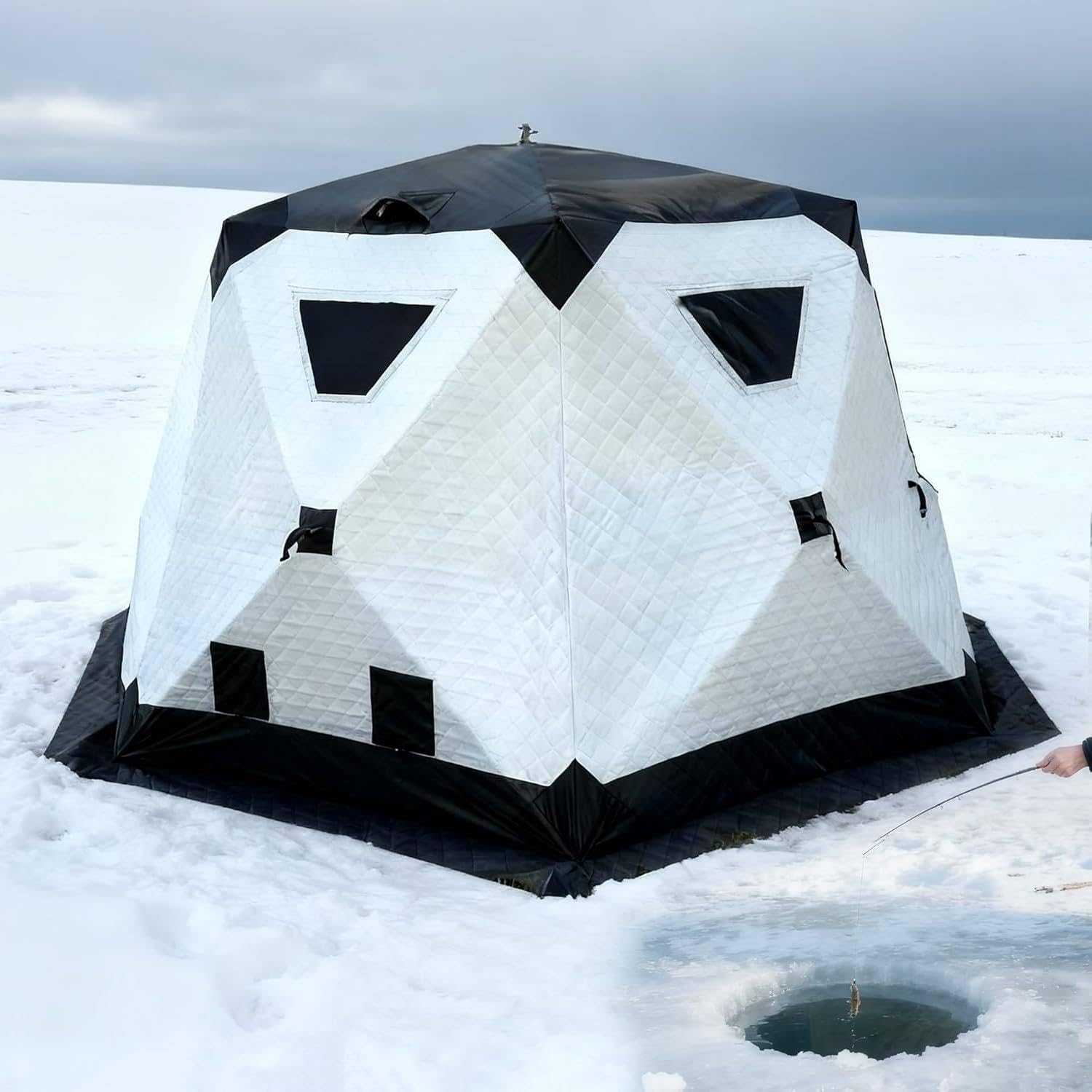 Portable Ice Fishing Tent, Ice Fishing Shelter, Ice Shanty Hexagon Ice Huts, Ventilation Hole, Double Door, Convenient Firewood Heater Port, for Camping, Hiking, Fishing, Outdoor Adventure