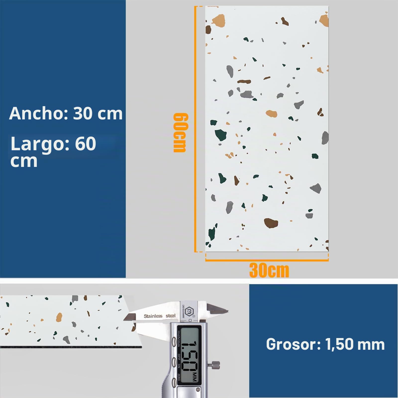 VEELIKE Suelo Vinilico Autoadhesivo Efecto Terrazo Blanco Vinilos Cocina Azulejos Vinilo Adhesivo Suelo Baño Vinilo Suelo Granito Pegatinas de Baldosas Habitacion Grueso 1.5mm 60cm x 30cm 24 Piezas