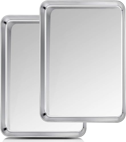 TeamFar Bandeja para hornear, 20 x 14 x 1 pulgadas, bandeja para hornear de media hoja de acero inoxidable, no tóxica y saludable, calibre